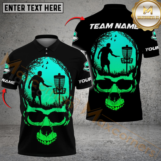 Maxcorners Skull Forest Disc Golf Polo Personalized Name, Team Name 3D Shirt (4 Colors)