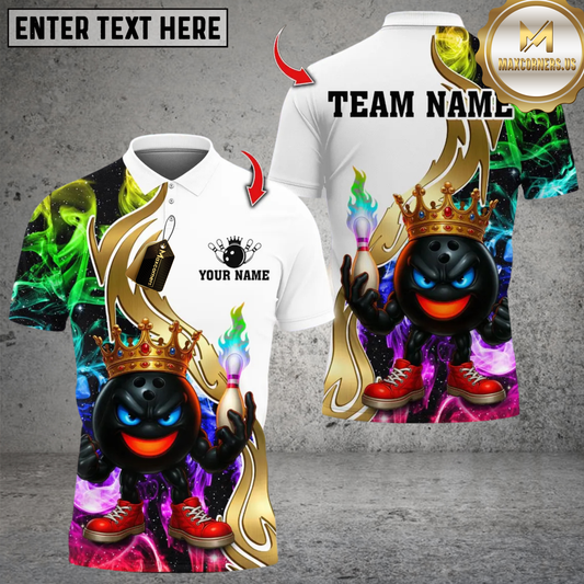 Maxcorners Bowling Color Flame King Personalized Name, Team Name Unisex 3D Shirts
