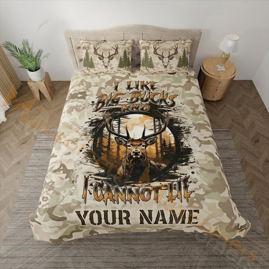 Maxcorners Hunting Deer Hunting Barrel Forest Camo Design Bedding Set 3D Print Custom Name