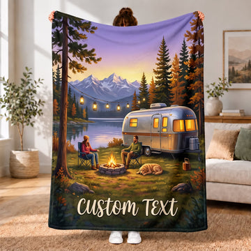 Maxcorners RVs Travel Trailer Lakeside Night Camping Custom Name 3D Blanket