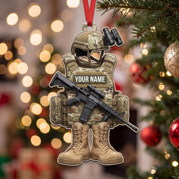 Maxcorners Military Desert Camo Helmet Vest And Combat Boots Personalized Name 3D Keychain And Ornament