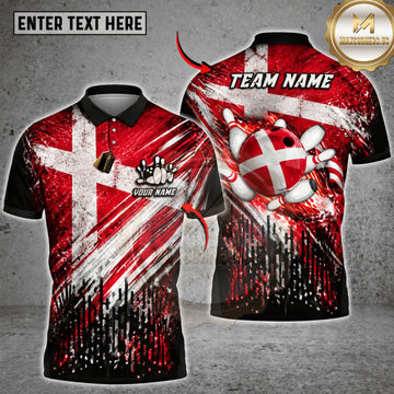 Maxcorners Bowling Denmark Flag Dynamic Bowling Ball Personalized Name 3D Unisex Shirt