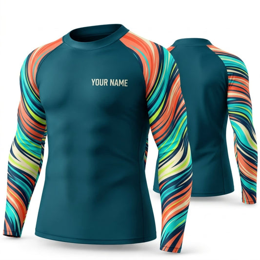 Maxcorners Personalized Retro Abstract Teal Shirt with Multicolor Flowing Stripes 3D All Over Printed Shirts, Best Gifts for Art Lovers