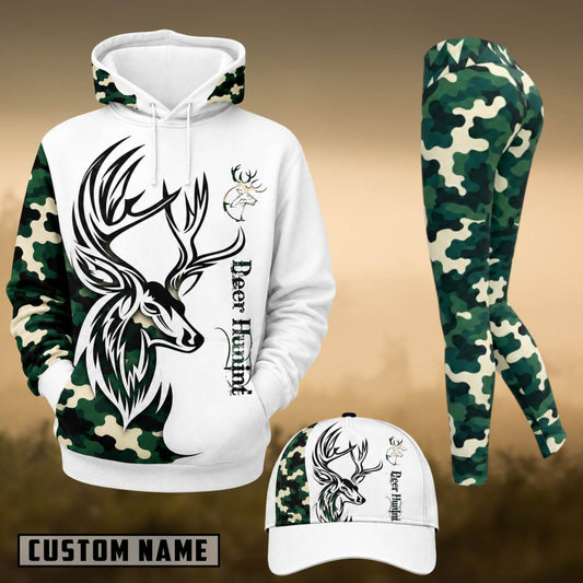 Maxcorners Hunting Deer Head Green Camo White 3D Shirts