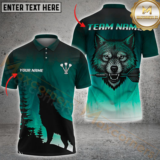 Maxcorners Darts Shirt Archer Wolf Blue Forest Theme Personalized Name, Team Name 3D Shirt (4 Colors)