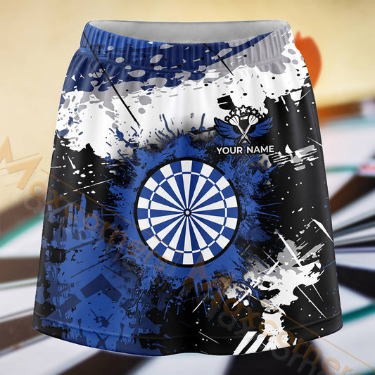 Maxcorners Darts Blue Black Grunge Dartboard Personalized 3D Skort, Skirts With Shorts