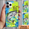 Maxcorners Neon Blue Lime Camo Splash Personalized Name Phone Case (13 Fish Species)
