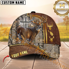 Maxcorners Golden Hunting Grass Brown Camouflage Personalized Name 3D Cap (Deer/Moose/Boar/Elk/Turkey/Duck)