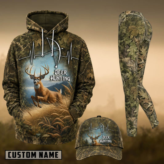 Maxcorners Hunting Deer Hunting Bow Heartbeat Forest Camo 3D Shirts