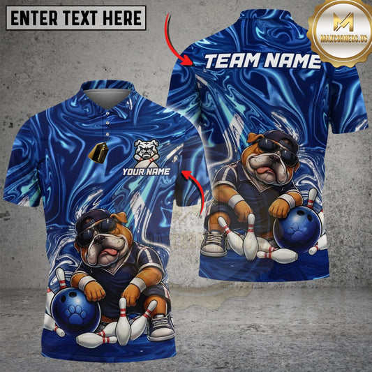 Maxcorners Bowling And Pins Badass Bulldog Customized Name, Team Name 3D Shirt (4 Colors)