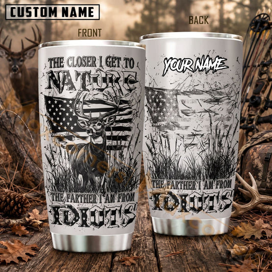 Maxcorners Hunting Deer Skull Vintage Newspaper Camo Personalized Name 3D Tumbler
