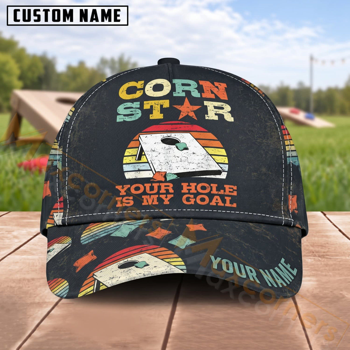 Maxcorners Cornhole Corn Star Your Hole Is My Goal Design Personalized Name 3D Cap