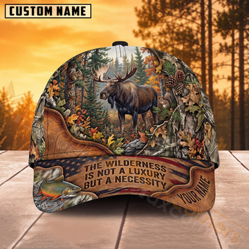 Maxcorners Moose Hunting Wilderness Quote Personalized Name 3D Cap