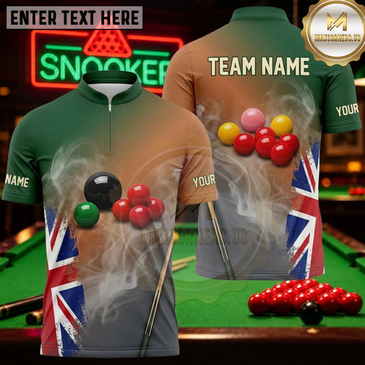 Maxcorners Snooker Forest Green Orange Union Jack Smoke Personalized Name 3D Unisex Shirt