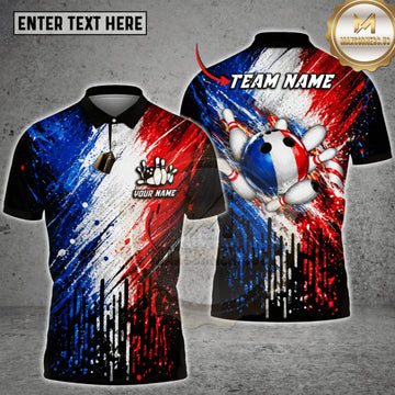 Maxcorners Bowling France Flag Bowling Ball Splash Personalized Name 3D Unisex Shirt