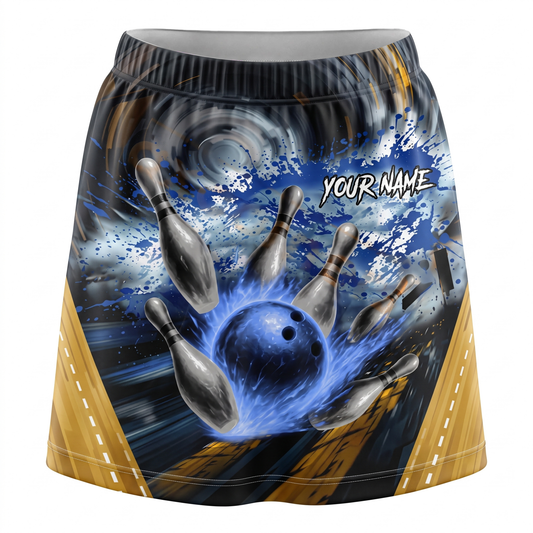 Maxcorners Bowling Blue Flame Strike Ball And Pins Personalized 3D Skirts With Shorts