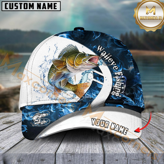 Maxcorners Fishing Blue Flame Sport Customized Name 3D Cap (7 Breeds)