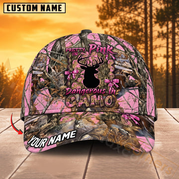 Maxcorners Hunting Pretty In Pink Deer Woodland Camo Personalized 3D Cap
