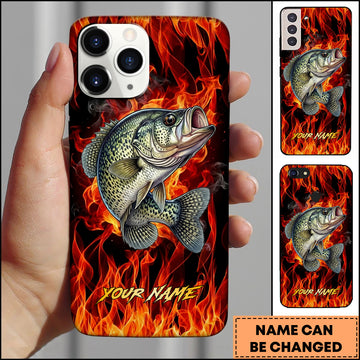 Maxcorner Crappie Fishing Fire Flame Background Personalized Name 3D Phone Case