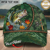 Maxcorners Fishing Green Camo Autumn Leaves Rope Personalized 3D Cap (12 Fish Species)