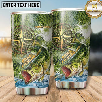 Maxcorners Fishing Tumbler Forest Topographic Compass Design Personalized Name Tumbler (13 Species)