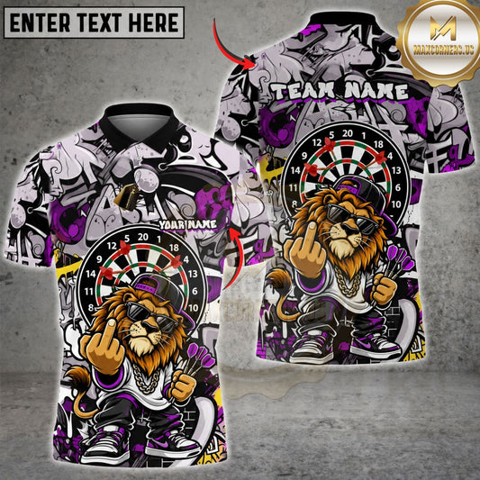 Maxcorners Dart Board Lion Mascot Crowned Street Style Graphic Multicolor Customized Name, Team Name 3D Shirts