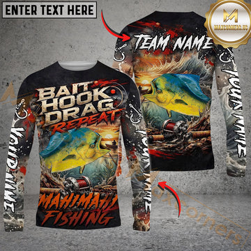 Maxcorners Fishing Bait Hook Drag Repeat Custom Name & Team Name 3D Shirts