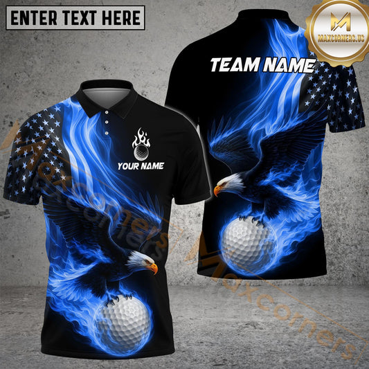Maxcorners Golf Eagle Flag Flame Personalized Name, Team Name 3D Shirt (4 Colors)