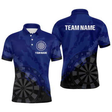 Maxcorners Men’s Custom Darts Team Shirt With Navy Pattern & Black Dartboard, Darts Jersey LM2404