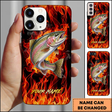Maxcorner Trout Fishing Fire Flame Background Personalized Name 3D Phone Case