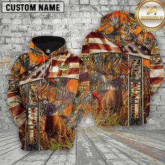Maxcorners Premium Deer Hunting American Flag Pullover 3D Full Print Hoodie Best Gift For Hunter (Multicolor)