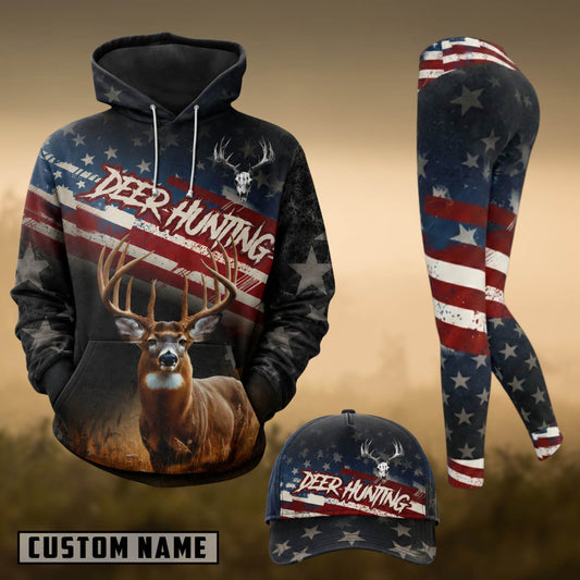 Maxcorners Hunting Deer Hunting American Flag Black 3D Shirts