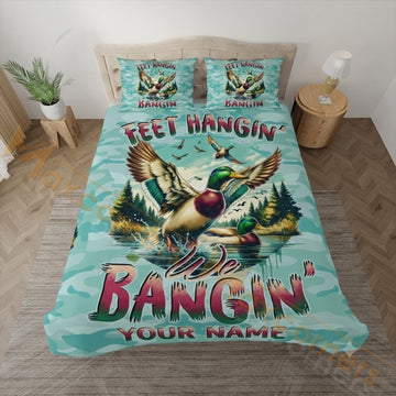 Maxcorners Hunting Duck Feet Hanging We're Banging Aqua Design Bedding Set 3D Print Custom Name