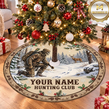 Maxcorners Hunting Buck Rustic Hunting Club Personalized Name 3D Christmas Tree Skirt