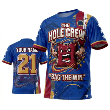 Maxcorners Cornhole The Hole Crew Red Blue Mascot Personalized Name 3D Unisex Shirt