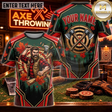 Maxcorners Axe Throwing Red Black Medieval Axe Warrior Personalized Name 3D Unisex Shirt