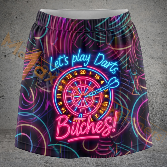 Maxcorners Darts Neon Let’s Play Darts Bitches Quote Personalized 3D Skirts With Shorts 1