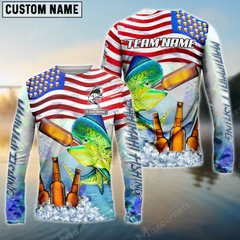 Maxcorners Mahi-Mahi Fishing American Flag Bear Sun Protection Personalized Name, Team Name Long Sleeve Shirt