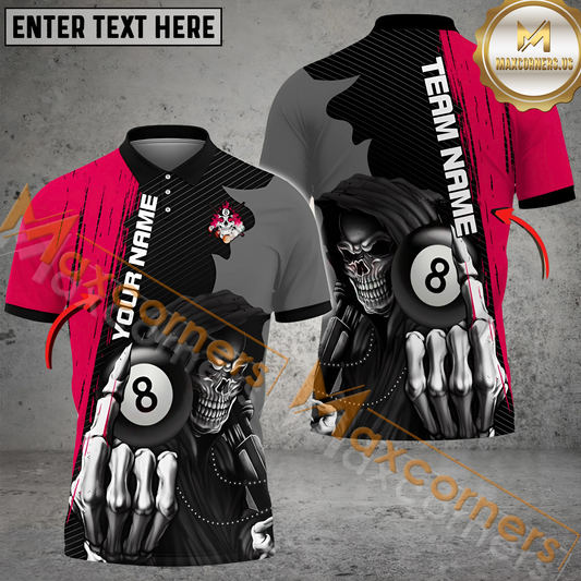 Maxcorners Billiard Ball 8 Grim Reaper Multicolor Options Personalized Name, Team Name 3D Polo Shirt (4 Colors)