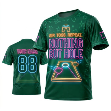 Maxcorners Cornhole Toss Repeat Nothing But Hole Green Neon Personalized Name 3D Unisex Shirt