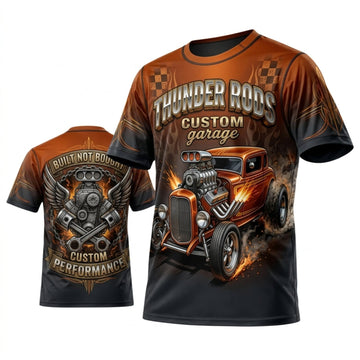 Maxcorners Personalized Car Classic Muscle Car 3D T-Shirt – Mechanical Customs Burnt Orange Classic Hot Rod