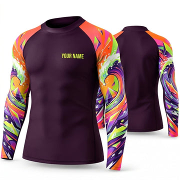 Maxcorners Personalized Psychedelic Art Plum Shirt with Rainbow Swirl Sleeves 3D All Over Printed Shirts, Best Gifts for Art Lovers