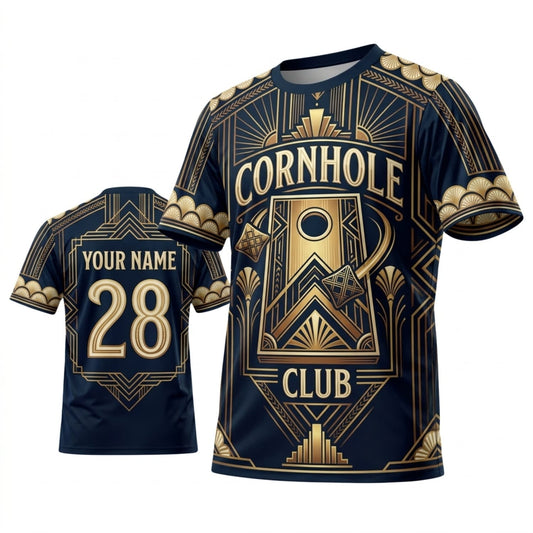 Maxcorners Cornhole Club Vintage Gold Ornamental Personalized Name 3D Unisex Shirt