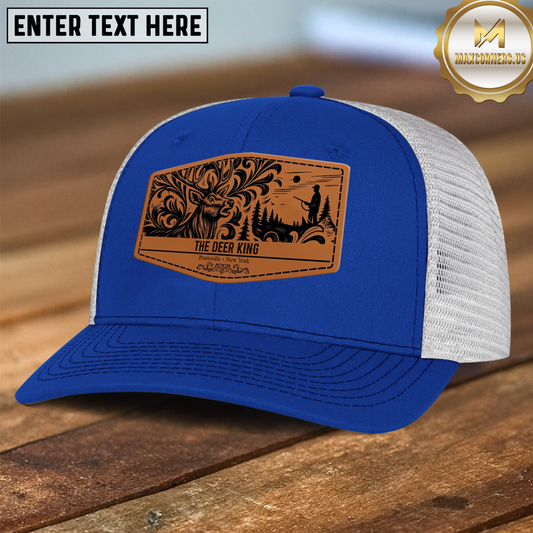 Maxcorners Deer King Forest Spirit Leather Patch Personalized Mesh Cap 3D Printed Multicolor