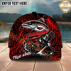 Maxcorners Fishing Red Black Anchor Compass Personalized Name 3D Cap (12 Fish Species)
