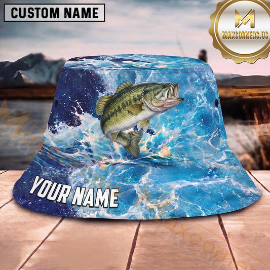 Maxcorners Fishing Bright Ocean Wave Splash Personalized 3D Bucket Hat (13 Fish Species)