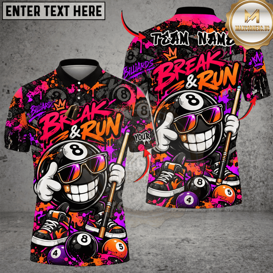 Maxcorners Break & Run Skull Eight Ball Pool Cue Splash Multicolor Customized Name, Team Name 3D Shirts