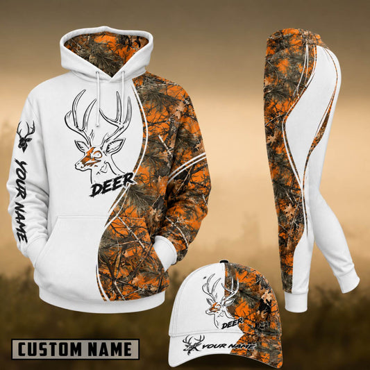 Maxcorners Hunting Deer Head Orange Forest Camo Personalized 3D Shirts