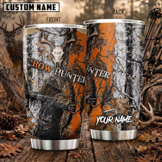 Maxcorners Hunting Bow Hunter Orange Black Woodland Personalized Name 3D Tumbler