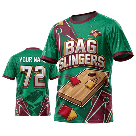 Maxcorners Cornhole Bag Slingers Green Red Personalized Name 3D Unisex Shirt